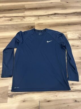 Nike Long Sleeve Dri-FIT Shirt - Navy Blue with White Swoosh